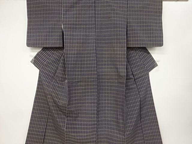 JAPANESE KIMONO / ANTIQUE KIMONO / SILK / TSUMUGI / WOVEN GRID